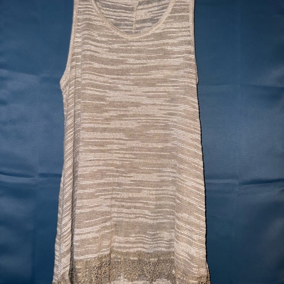 Massini Beige Striped Tank Top with Lace Hem - Picture 1 of 4